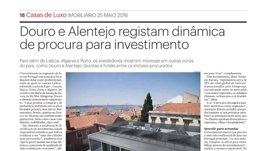 Douro e Alentejo registam dinâmica de procura para investimento